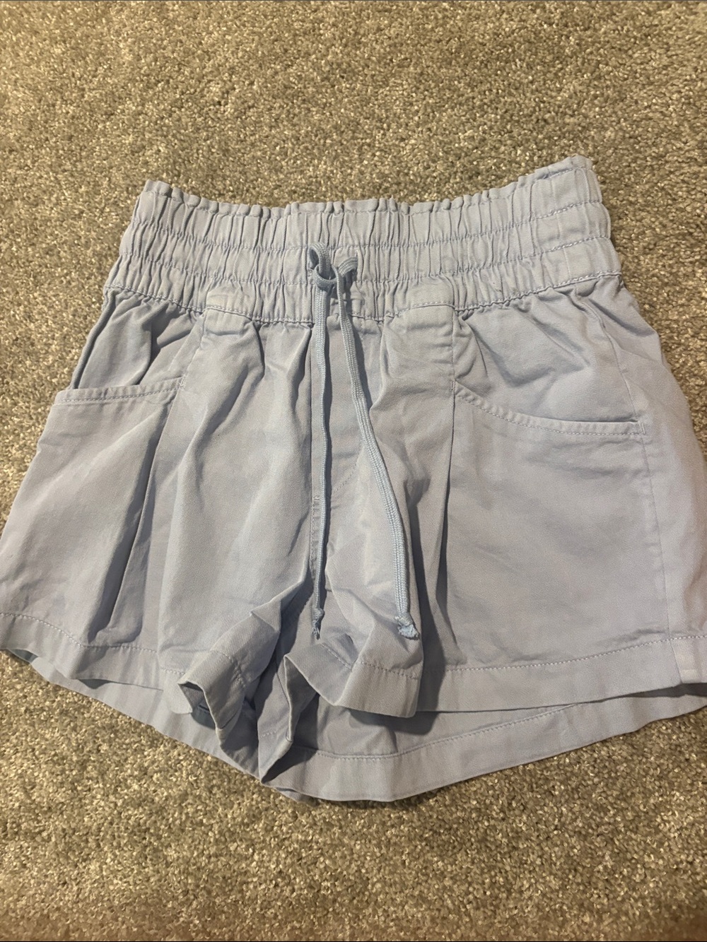 aerie Light Blue Elastic-Waist Drawstring Shorts